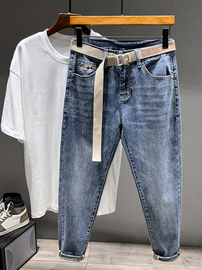 Herren Jeans im modernen Streetwear-Stil mit Gürtel – Lässige Denim-Hose für Alltag und Freizeit