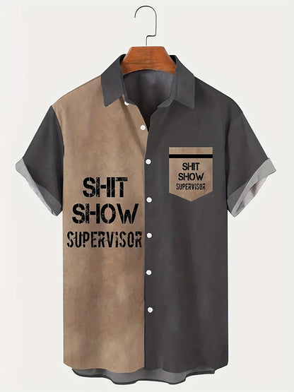 Herren Vintage Kurzarm Hemd – Lustiges Shit Show Supervisor Statement, Lockerer Sommerstil
