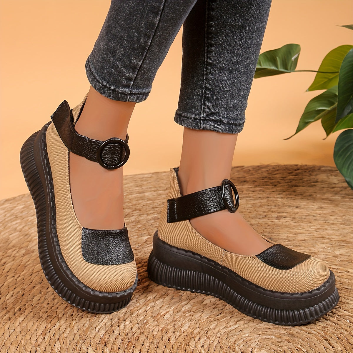 Damen Vintage Mary Jane Plateau-Schuhe für Alltag und Freizeit