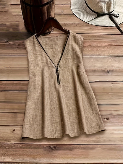 Damen ärmellose Bluse mit modernem Reißverschluss und A-Linien-Schnitt – Eleganter Casual-Look