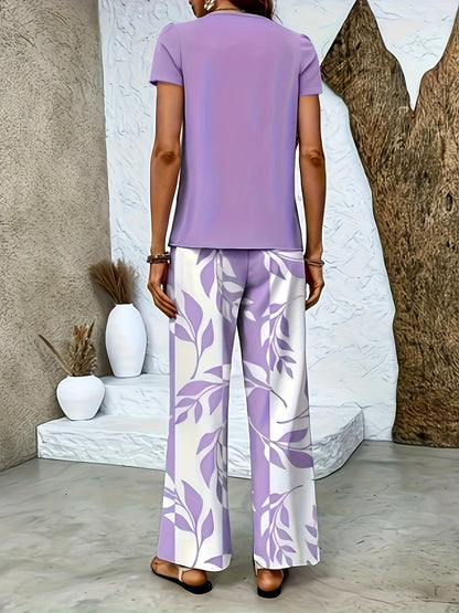 Damen Sommer Set Elegant Zweiteiler mit Weit Bein Hose und Kurzarm Shirt – Perfekt für Freizeit und Urlaub