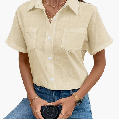 Damen Kurzarm Bluse mit Vogel-Print – Stilvolle Freizeit Hemdbluse für Alltag & Büro