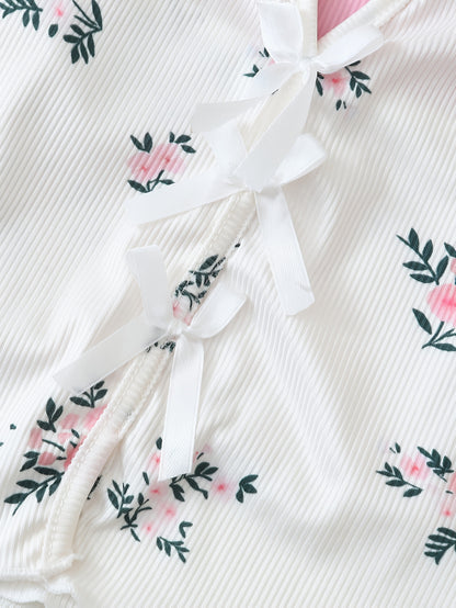 Damen Pyjama Set mit Blumenmuster – 3-teiliges Sommer Schlafanzug Set mit Träger-Top und Shorts, Ideal für Zuhause und als Nachtwäsche