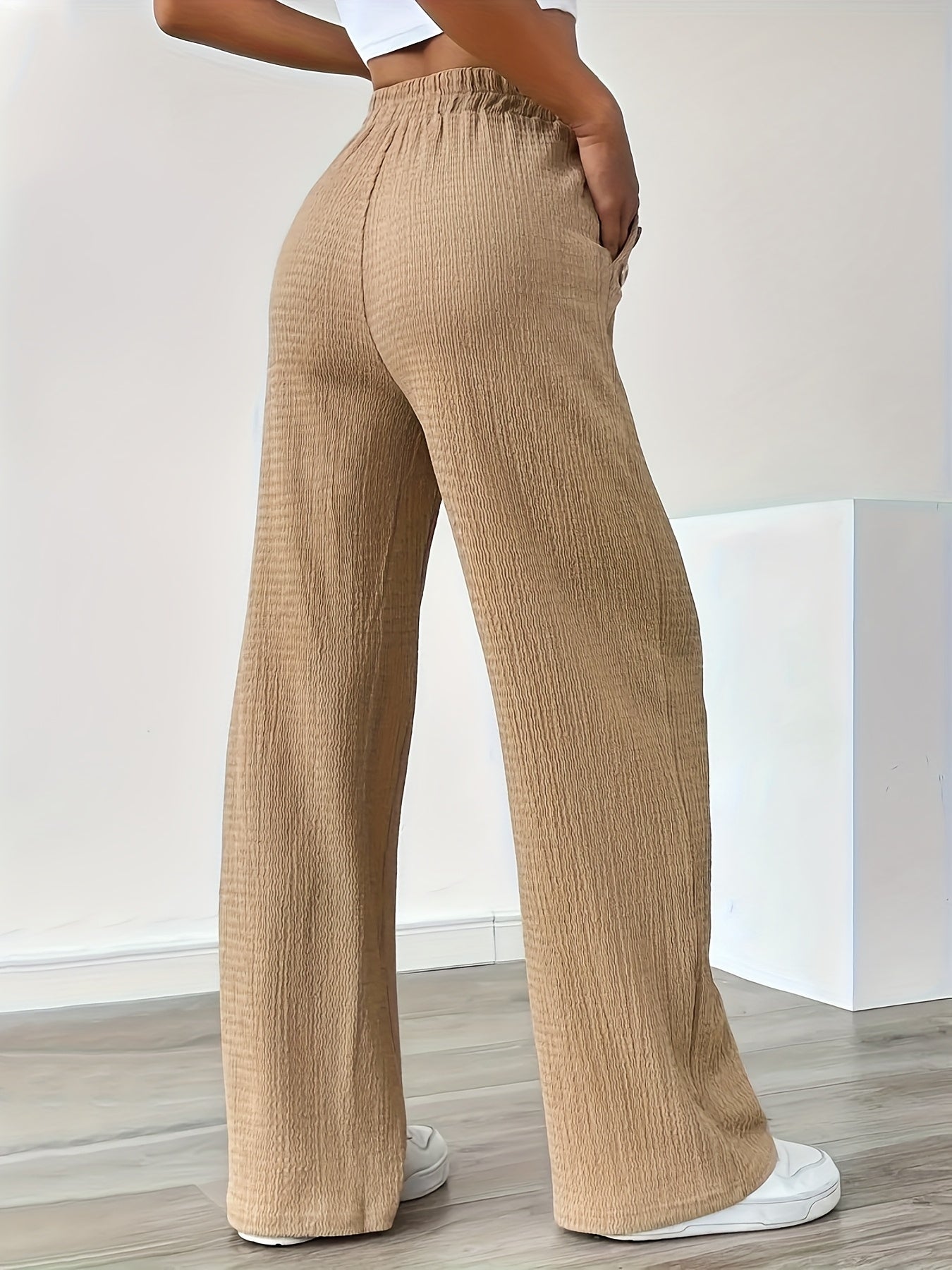 Damen Freizeithose mit weitem Bein und Knopfdetails – Stilvolle Loungehose für Alltag und Freizeit