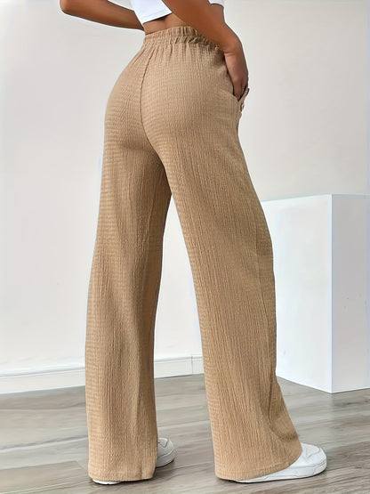 Damen Freizeithose mit weitem Bein und Knopfdetails – Stilvolle Loungehose für Alltag und Freizeit