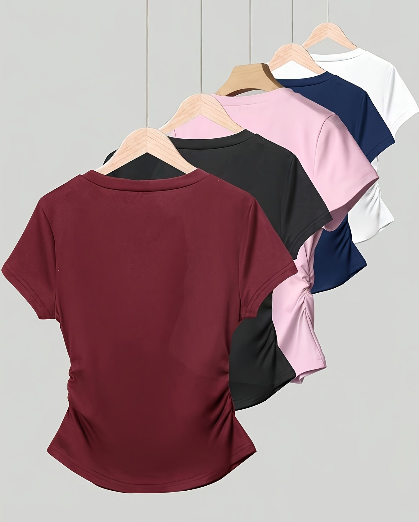 Damen Basic T-Shirt mit Raffung und Rundhalsausschnitt – Casual Style für Alltag und Freizeit