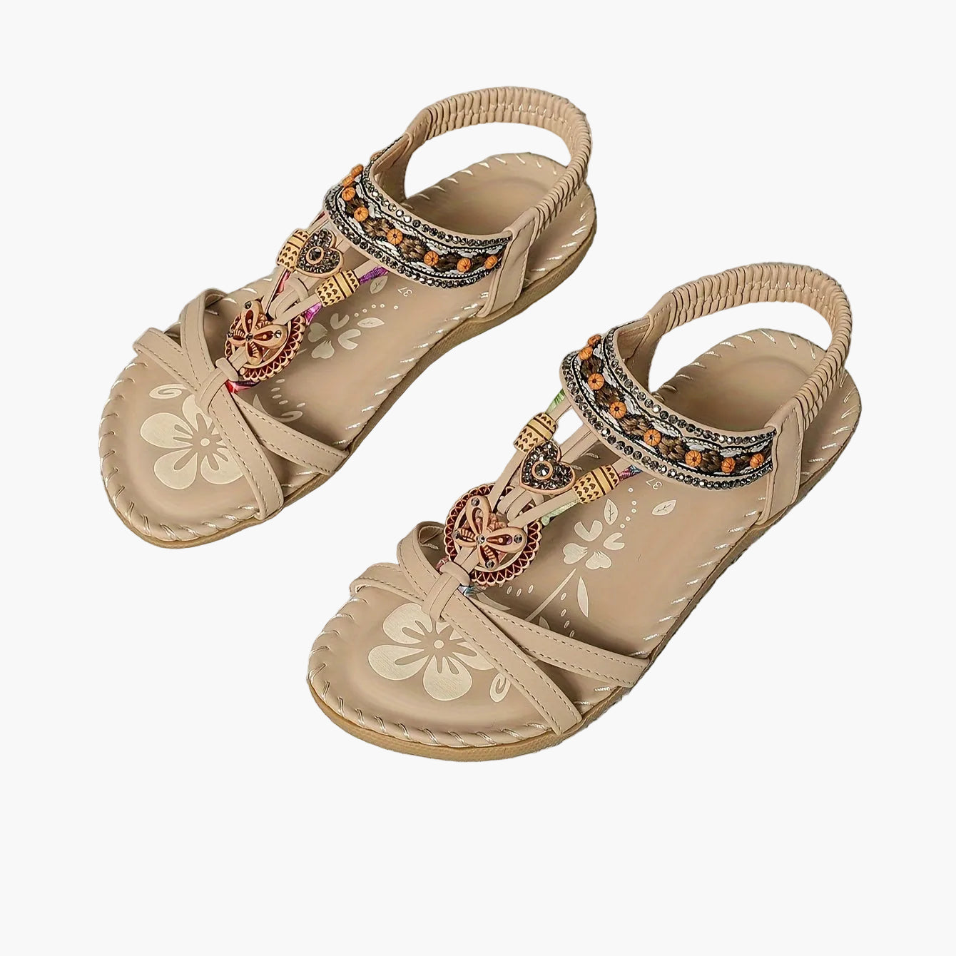 Damen Boho Sandalen mit Perlen und Ornamenten – Bequeme Sommerschuhe für Alltag & Urlaub