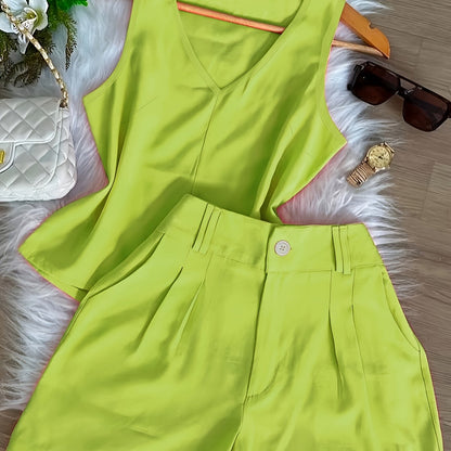 Damen Zweiteiler Set Elegant – Ärmelloses Top und Shorts für Freizeit und Alltag