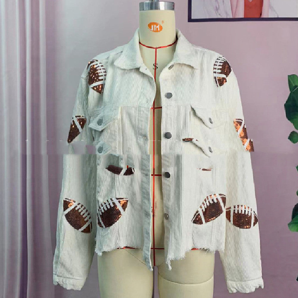 Sophia – Damen Cordjacke mit Rugby-Print