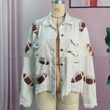 Sophia – Damen Cordjacke mit Rugby-Print