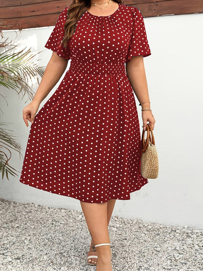 Damen Polka Dot Midikleid Elegant Freizeit Ausgeh-Outfit