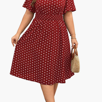 Damen Polka Dot Midikleid Elegant Freizeit Ausgeh-Outfit