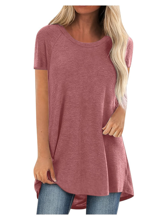 Damen Tunika T-Shirt Kurzarm Lockerer Schnitt Freizeitmode