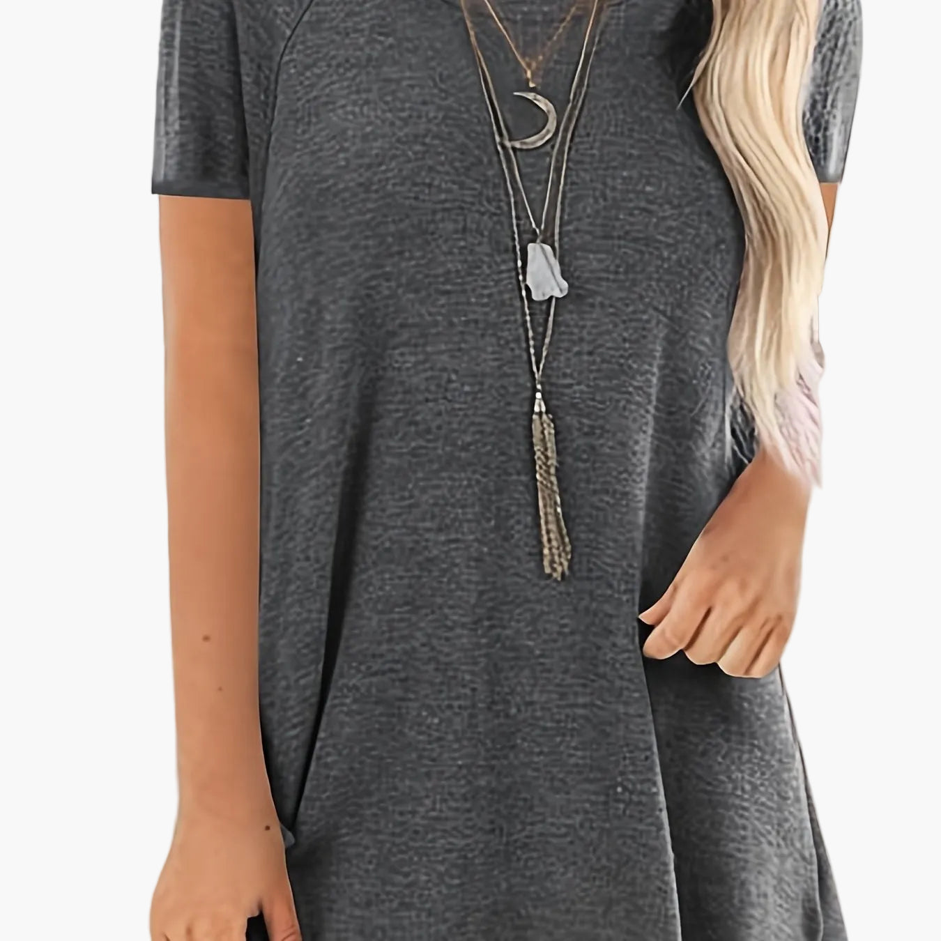 Damen Tunika T-Shirt Kurzarm Lockerer Schnitt Freizeitmode