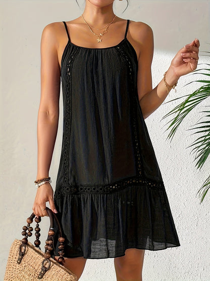 Damen Sommer Strandkleid mit Spitzen-Details und Spaghettiträgern – Lässig und Luftig für Urlaub und Alltag