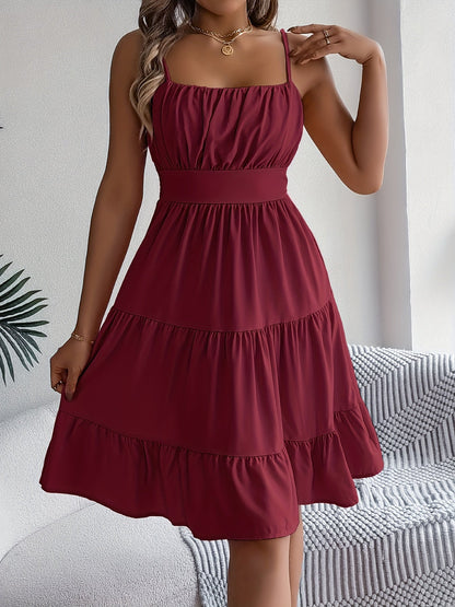 Damen Sommerkleid mit Spaghettiträgern und Volant – Elegantes Freizeit- & Urlaubskleid