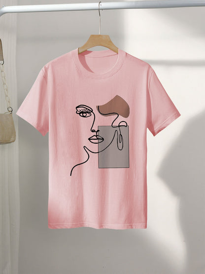 Damen T-Shirt mit abstraktem Gesicht Print – Modernes Casual Design für Alltag und Freizeit