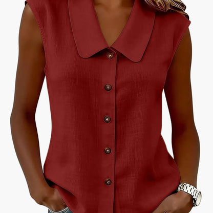 Damen Blusentop mit Knopfleiste und weitem Kragen – Elegantes Freizeit-Oberteil für Büro & Alltag