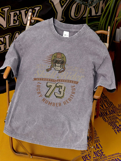 Herren Vintage Graphic T-Shirt Skull Rider 73 – Retro Streetwear mit Print