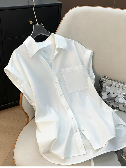 Damen Bluse Klassisch Ärmellos Modern Locker Business Freizeit