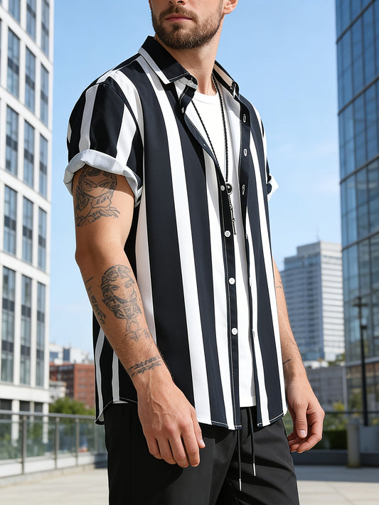 Herren Kurzarm Hemd mit Streifenmuster – Moderner Freizeit-Style, Perfekt für den Sommer