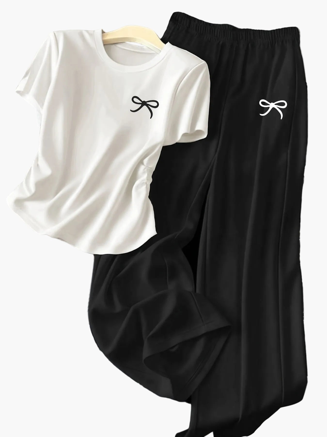 Damen Zweiteiler Set mit Schleifen-Detail – Freizeit & Loungewear Outfit
