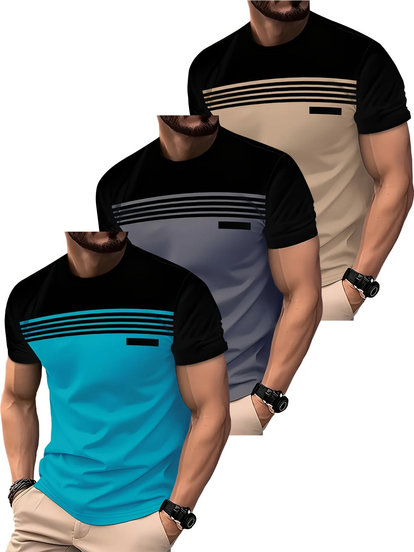 Herren T-Shirt im Biker-Stil mit Streifen – Lässiges Kurzarmshirt für Motorradfans