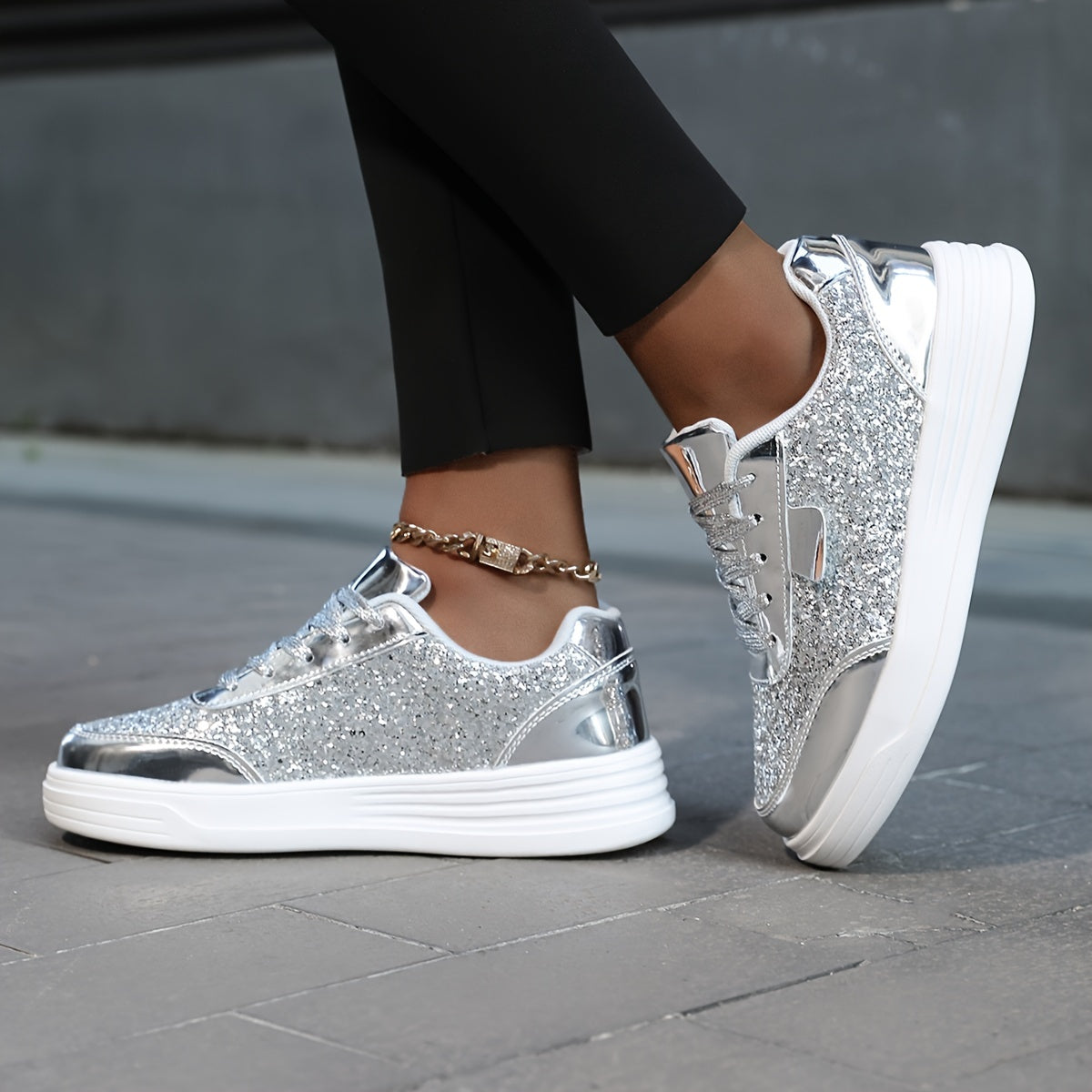 Damen Glitzer Sneaker – Modische Freizeitschuhe mit Plateau und Glamour-Look