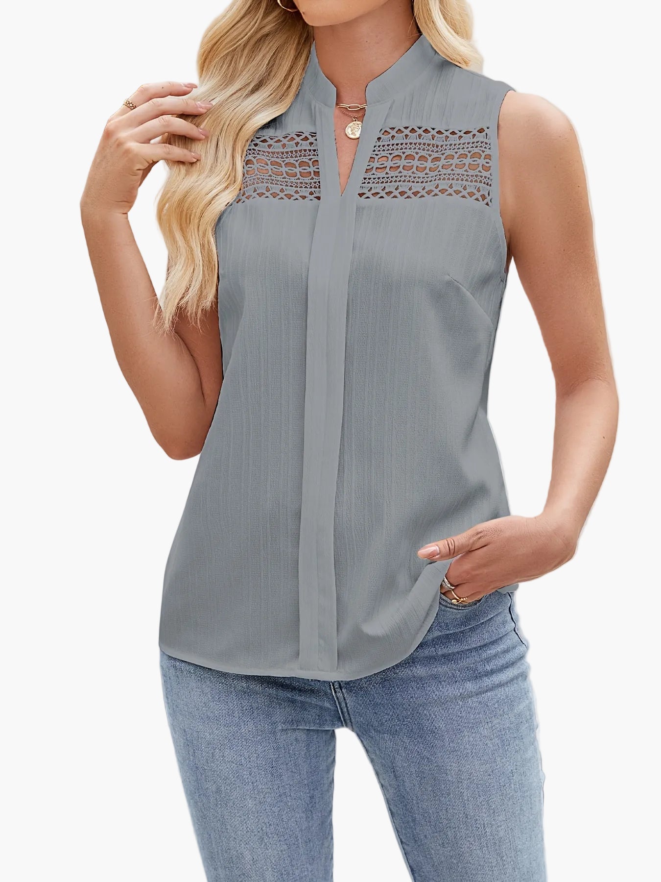 Damen Elegante Ärmellose Bluse mit Spitzendetail für Freizeit und Büro