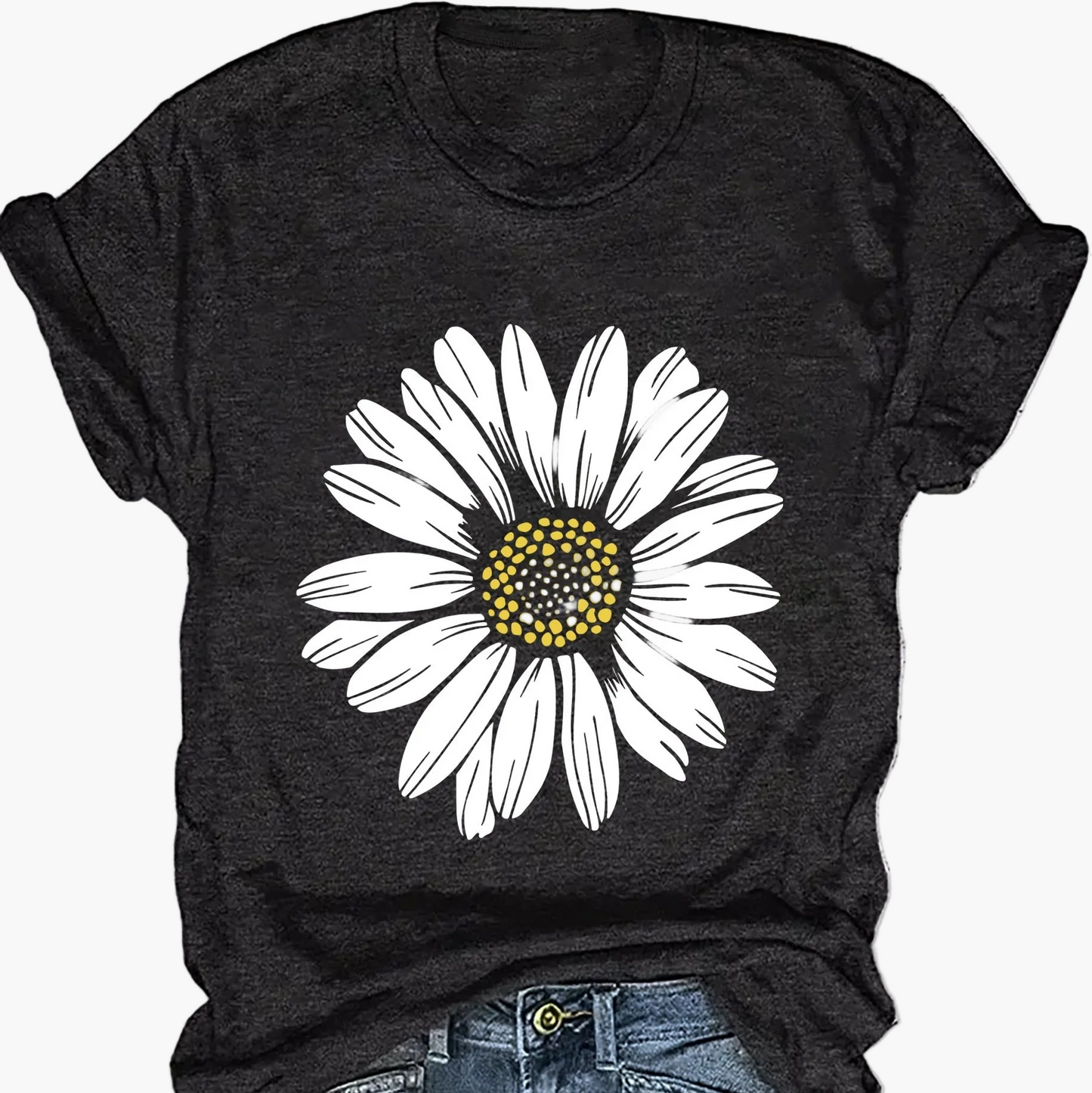 Damen T-Shirt mit großem Gänseblümchen Print – Lässiger Blumendruck, ideal für Alltag & Freizeit