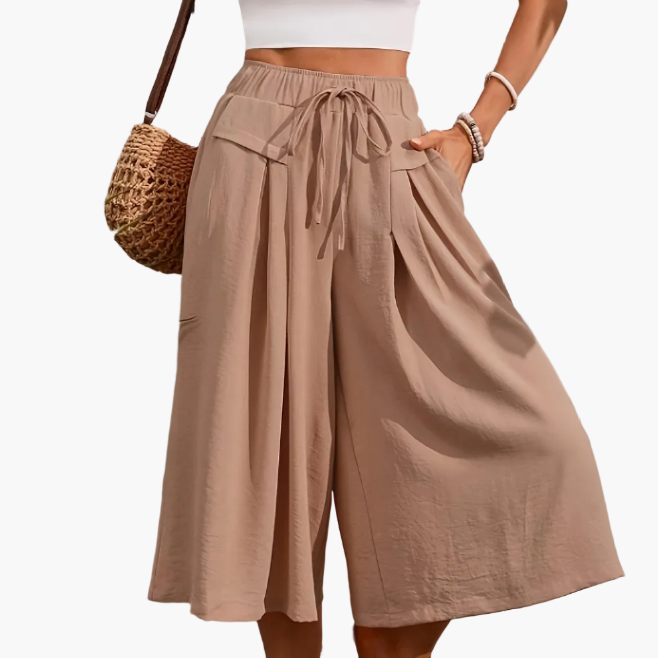 Damen Elegante Culotte Caprihose mit weitem Bein – Sommer Freizeitmode