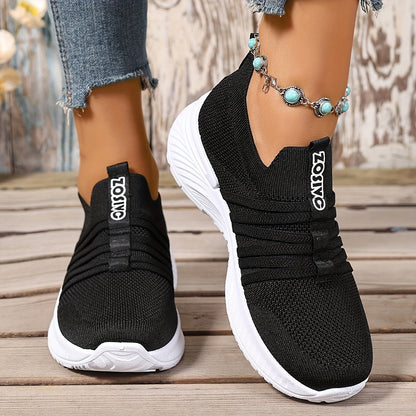Damen Slip-On Sneakers Freizeit Bequeme Low-Top Schuhe mit Streifen-Design