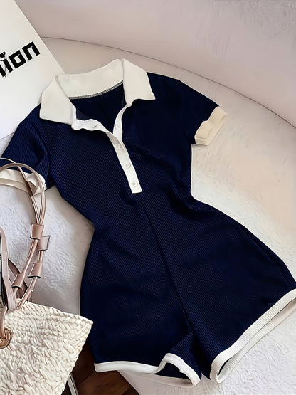 Damen Einteiler Polokleid mit kurzen Ärmeln – Stilvoller Freizeit-Jumpsuit für Alltag und Urlaub