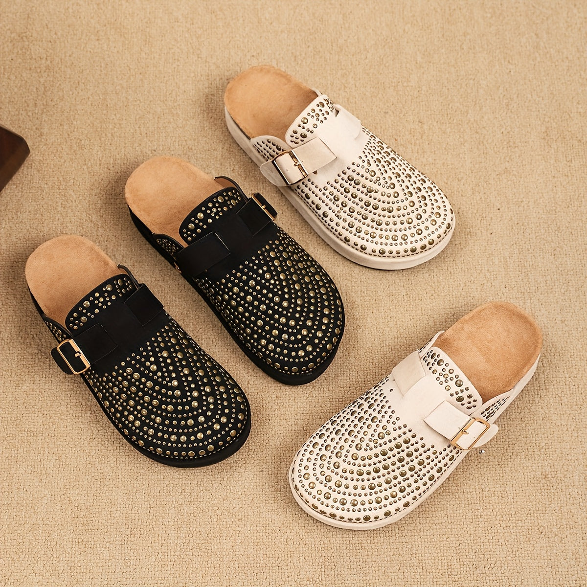 Damen Plateau Clogs mit Nieten für modische Freizeitlooks