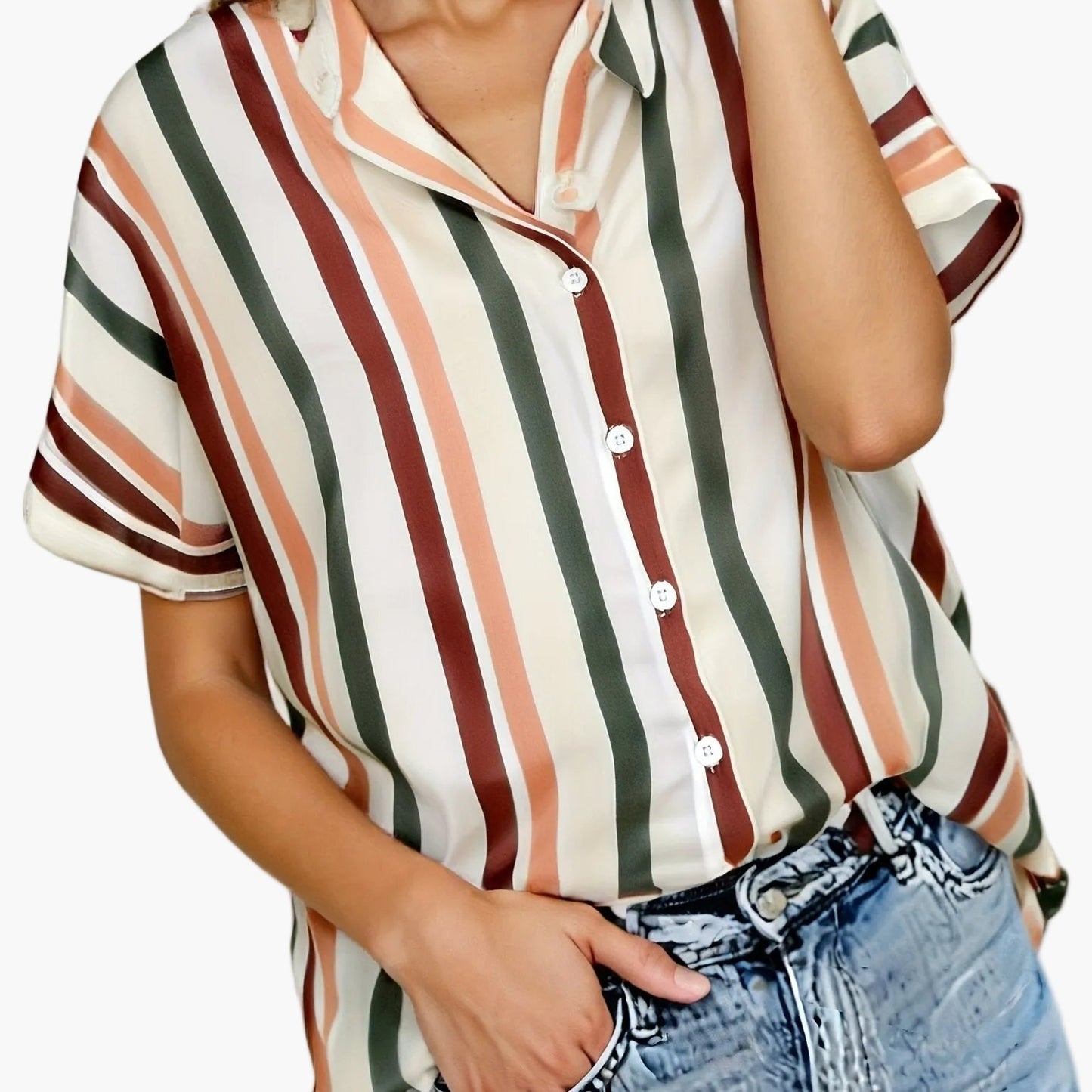 Damen Sommer Streifenbluse im lässigen Boyfriend-Stil – Elegantes Freizeit Hemd