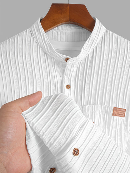 Herren Kurzarm Hemd mit moderner Plissee-Struktur und Stehkragen – Stilvolles Freizeitshirt für entspannte Anlässe