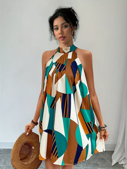Damen Sommerkleid im eleganten A-Linien-Stil mit abstraktem Muster – Perfekt für Freizeit und Urlaub