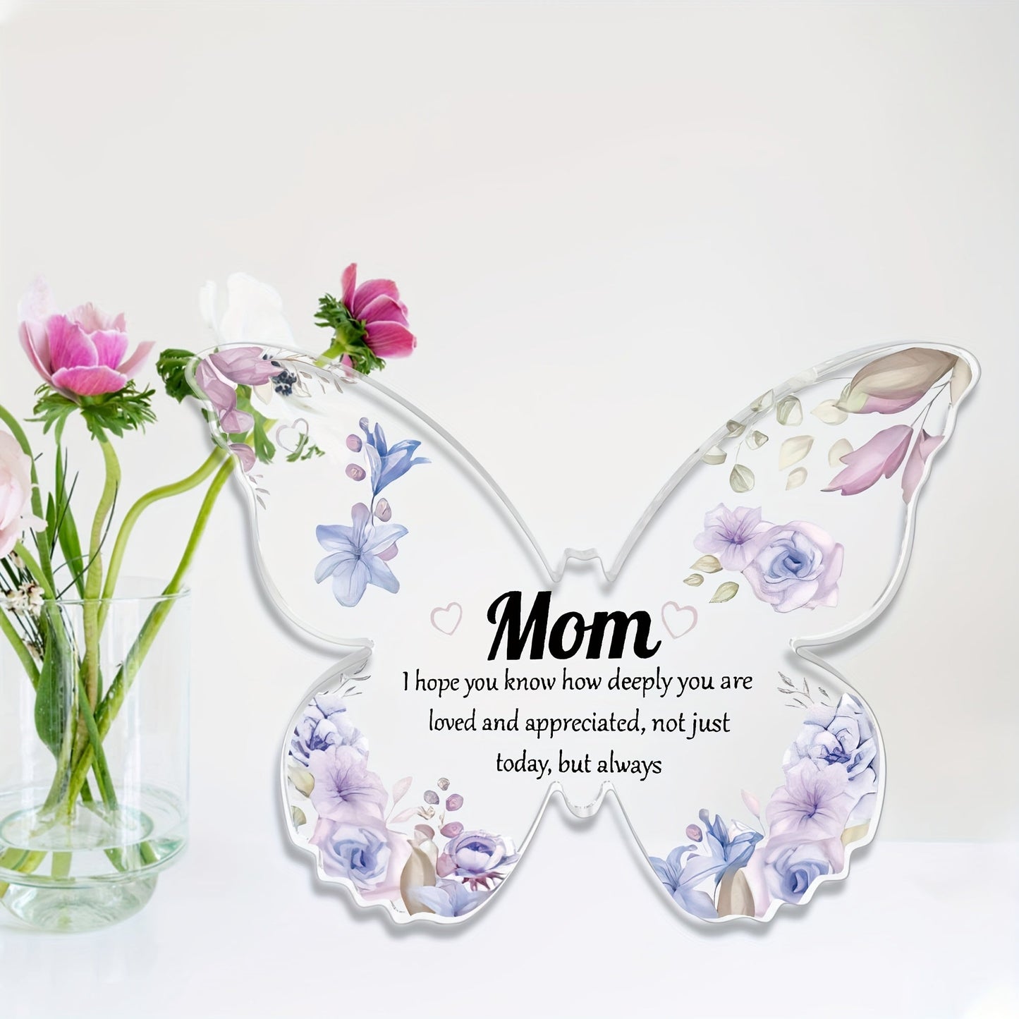 Schmetterling Deko Muttertag – Elegantes Acryl Geschenk für Mama, Vintage Stil, Tischdekoration mit Blumendesign und Spruch