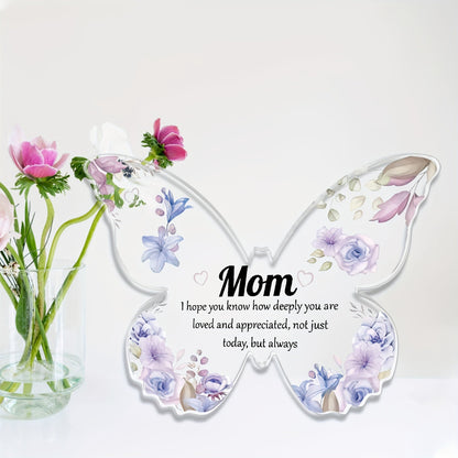 Schmetterling Deko Muttertag – Elegantes Acryl Geschenk für Mama, Vintage Stil, Tischdekoration mit Blumendesign und Spruch