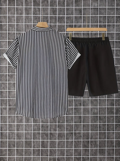 Herren Freizeit Set – Gestreiftes Hemd mit Shorts, Moderner Sommer-Look