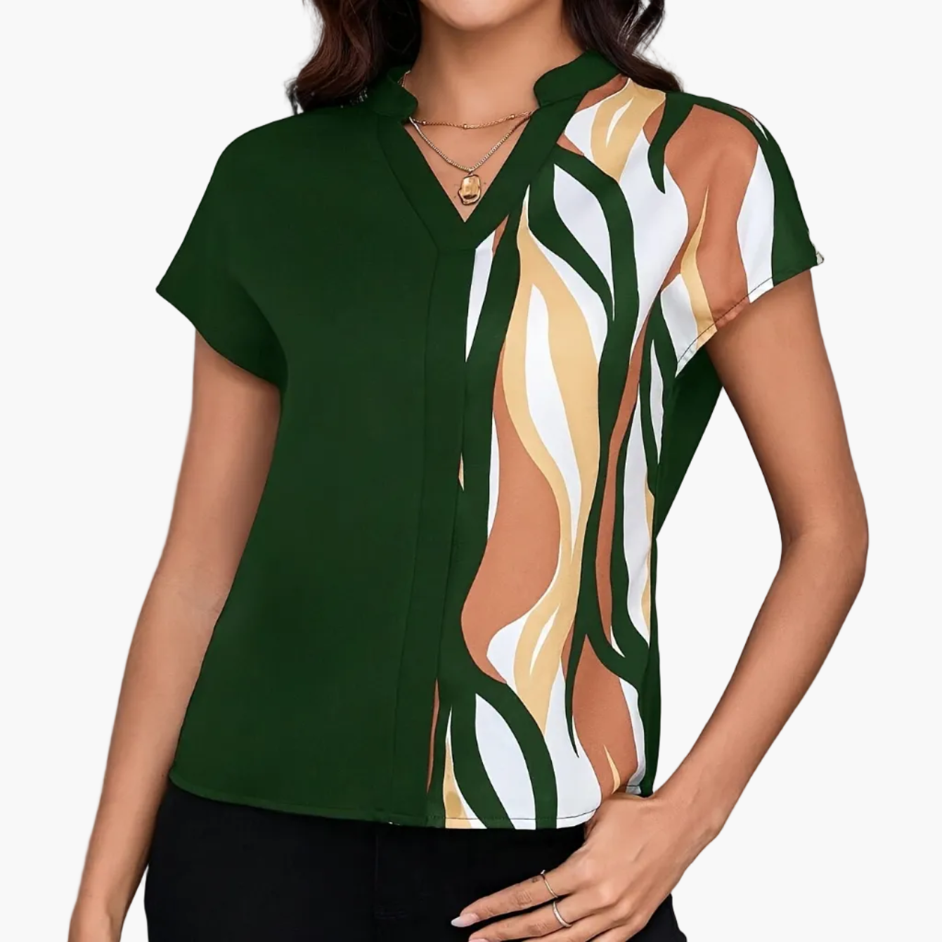 Damen Bluse Elegant mit V-Ausschnitt und Modernem Print – Perfekt fürs Büro und Alltag