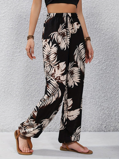Damen Sommer Joggerhose mit tropischem Blattmuster – Perfekt für Urlaub & Freizeit
