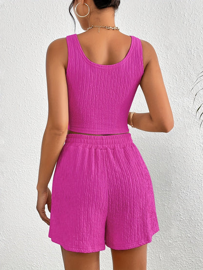 Damen Zweiteiliges Lounge Set – Modisches Crop Top und Shorts, Freizeit & Sommer Outfit