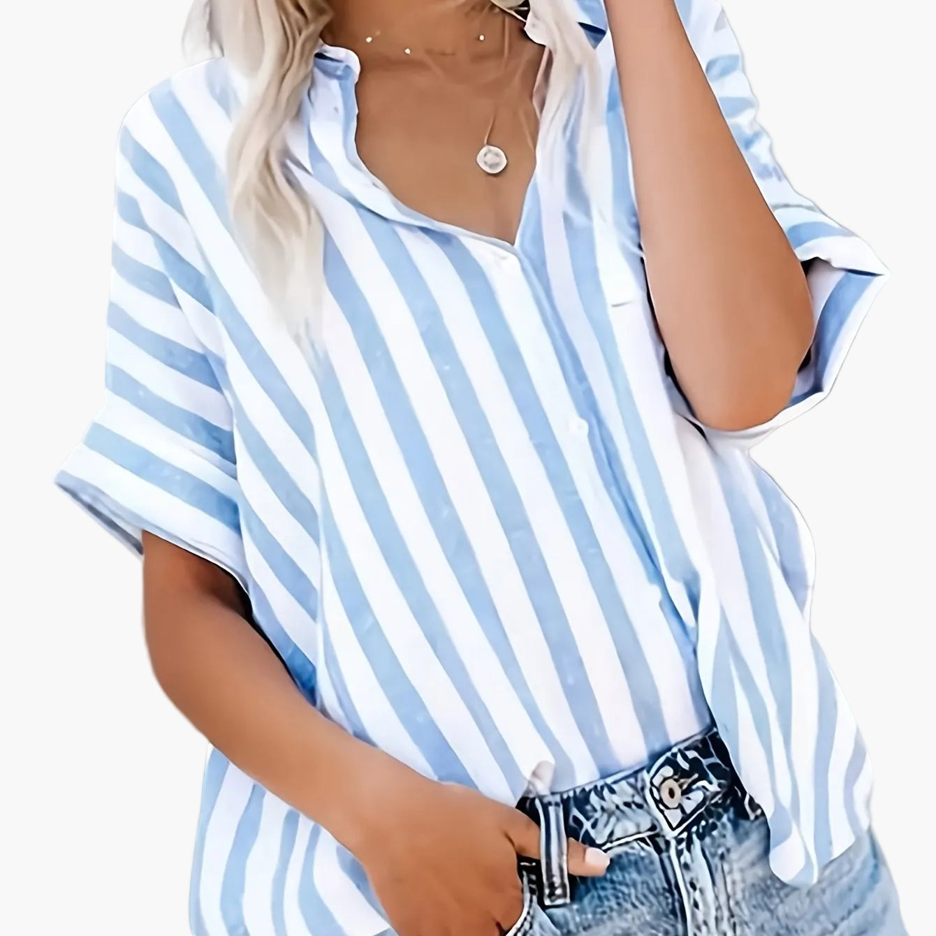Damen Sommer Streifenbluse im lässigen Boyfriend-Stil – Elegantes Freizeit Hemd