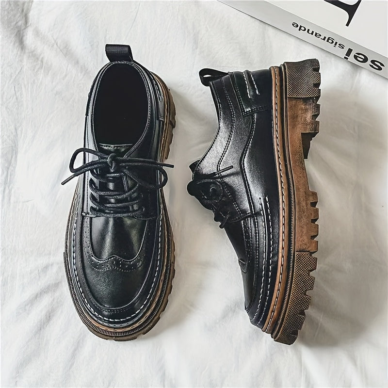 Herren Vintage Brogue Halbschuhe mit dicker Sohle – Elegante Schnürschuhe für Alltag und Anlass