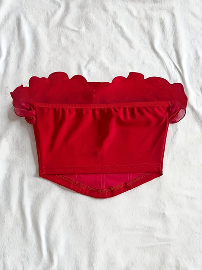 Damen Bustier Top mit Volantkragen – Elegantes, Schulterfreies Corsagen-Oberteil für Party & Ausgehen