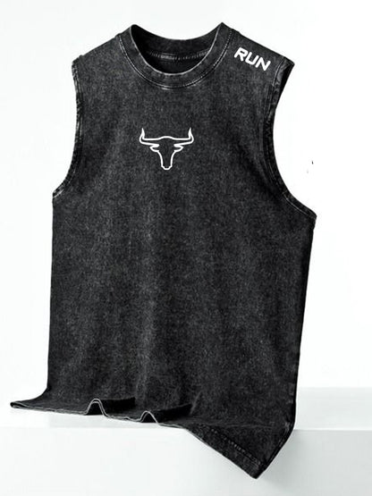 Herren Vintage Muskelshirt im Streetstyle mit Stier-Print – Perfekt für Freizeit und Sommer