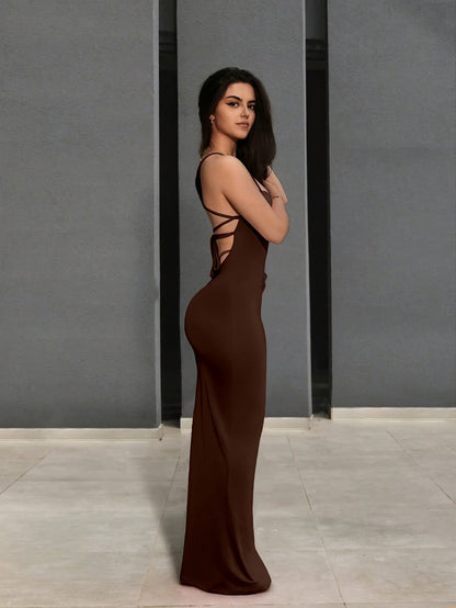 Damen Abendkleid mit Rücken Schnürung – Elegantes Maxi Kleid für besondere Anlässe