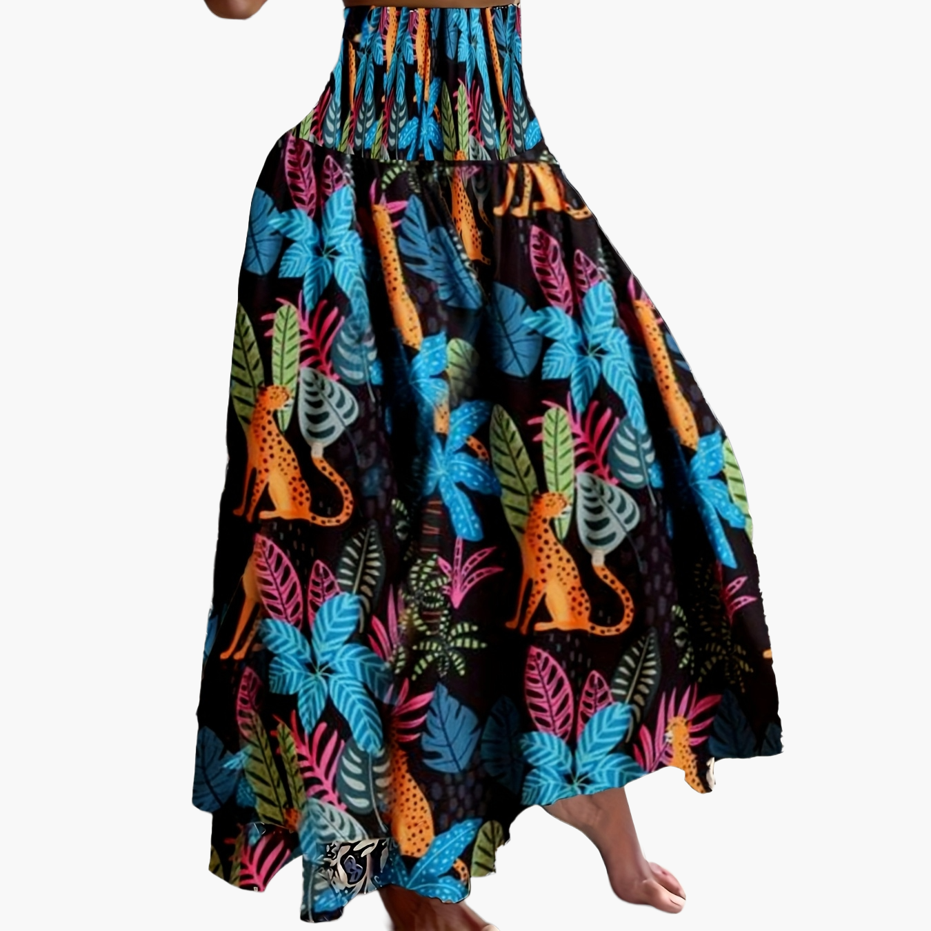 Damen Maxirock Boho-Stil mit tropischem Muster – Perfekt für Sommer, Urlaub & Freizeit