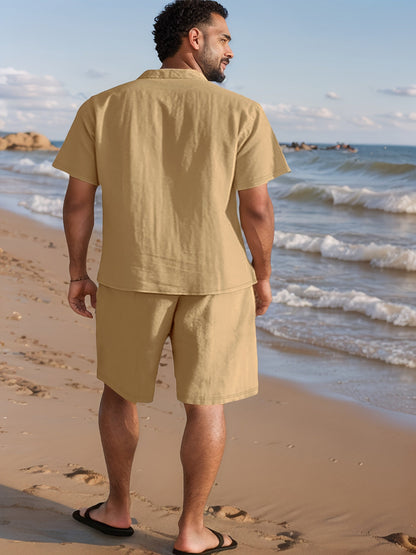 Herren Sommer-Strandset – Kurzarm Hemd & Shorts, Lässiger Boho-Look, Perfekt für Urlaub und Freizeit